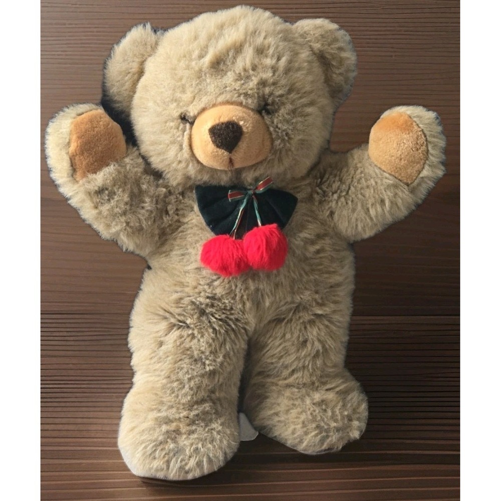 1995 JCPenney Teddy Bear 22" Holiday Christmas Plush Plaid Bow Pom Poms Precious